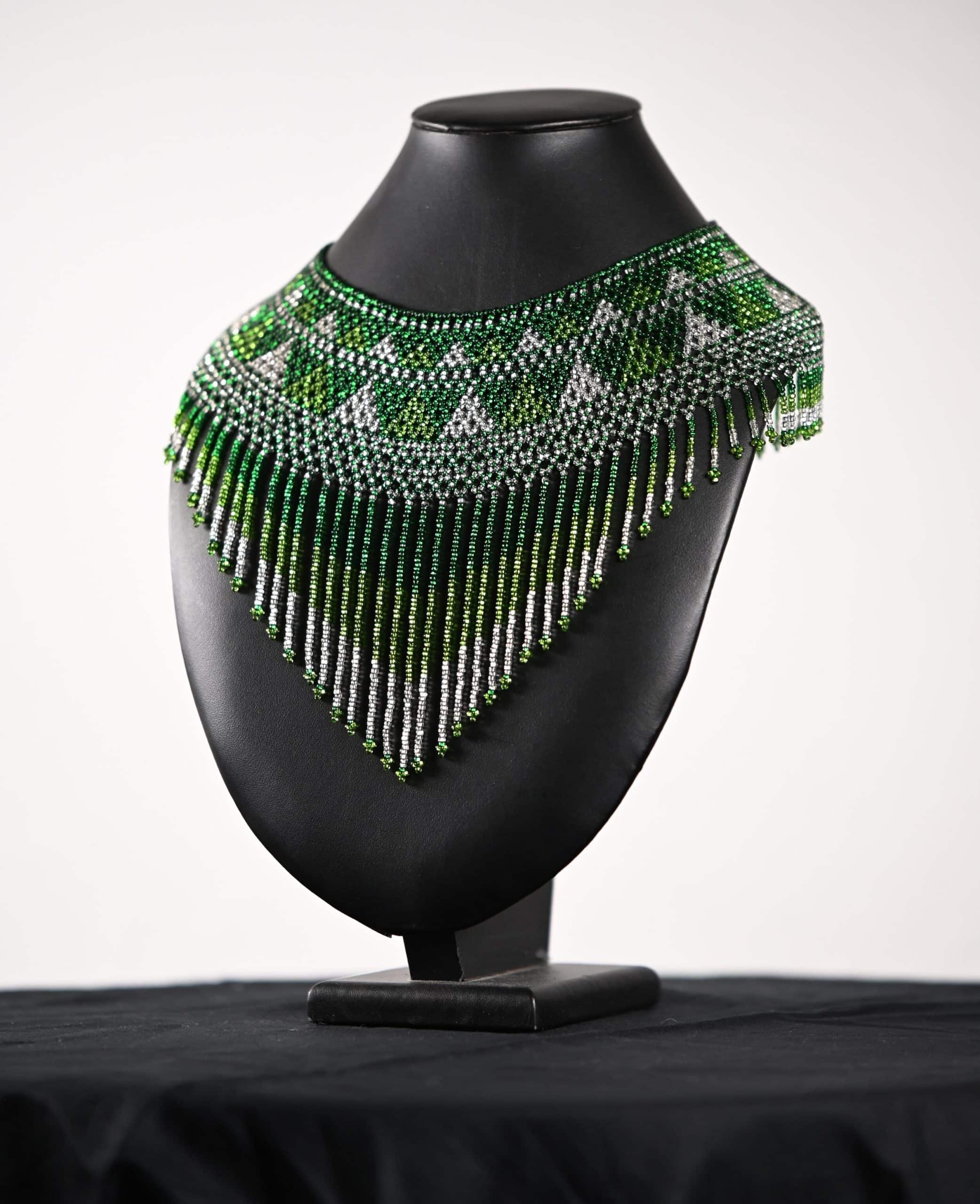 Untitled necklace, silver-lined glass beads.