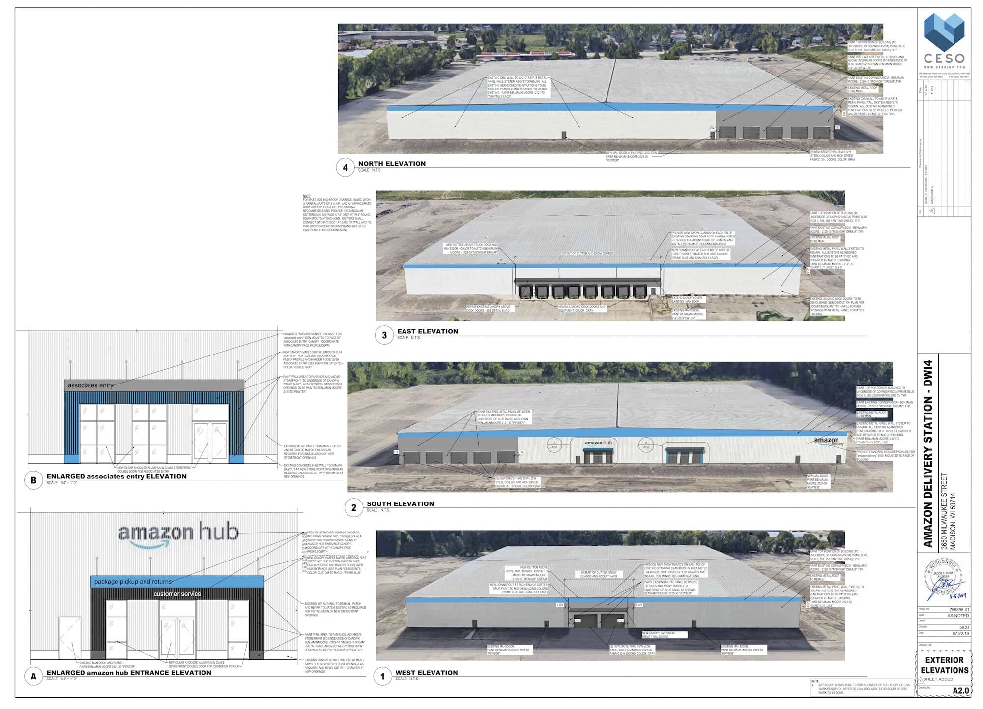Renderings of Amazon’s planned facility on Milwaukee Street. Images via City of Madison.