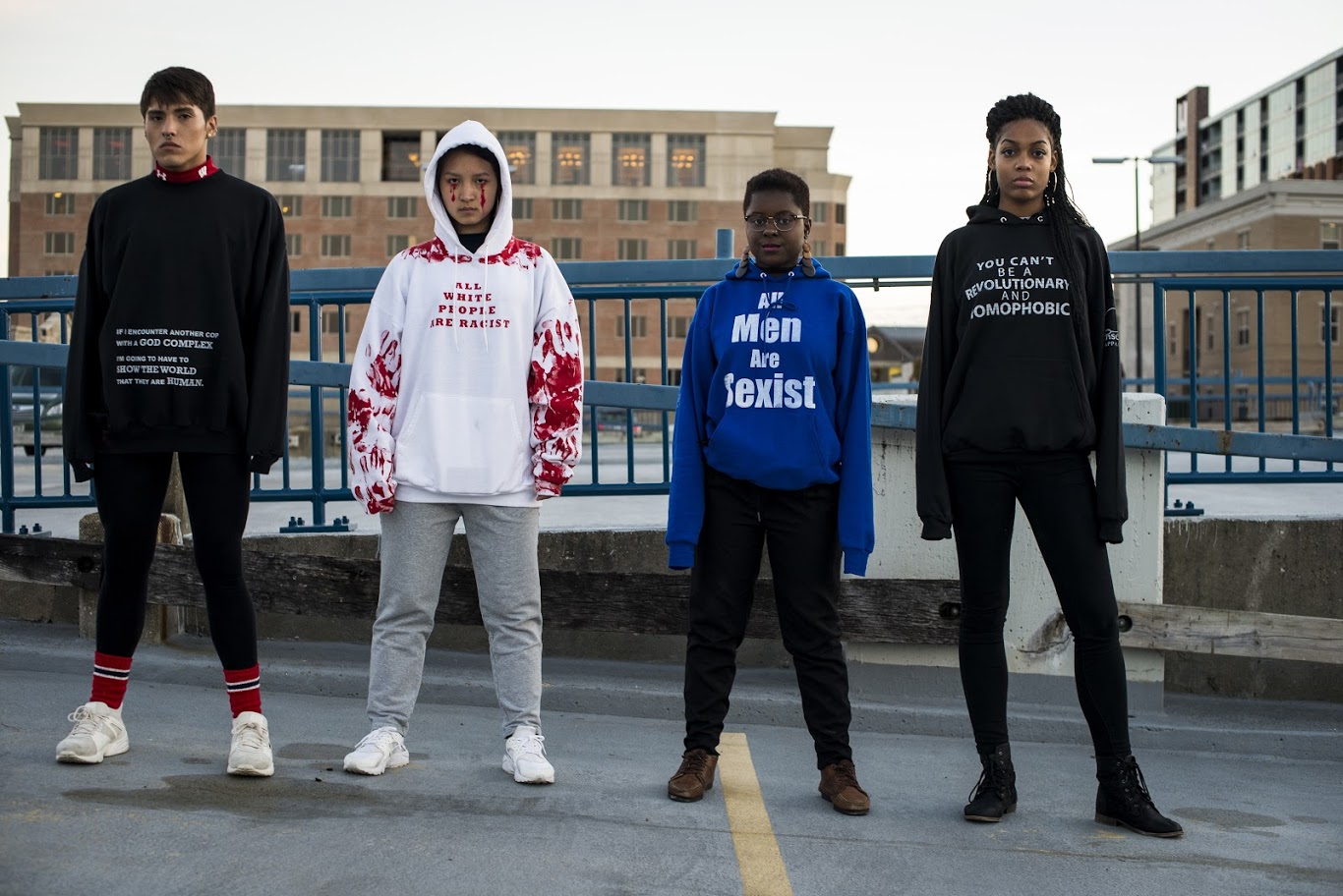 The author, far left, participating in an Insert Apparel photoshoot. Photo by Morgan Winston.
