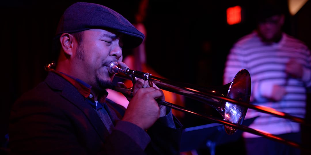 Darren Sterud, left, and Rob Dz at the Cardinal's New Breed Jazz Jam. Photo by Jess Horn.