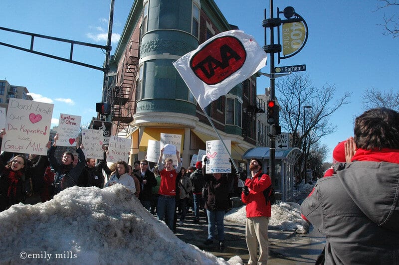 Students and TAs march at the first day of protest against Act 10.