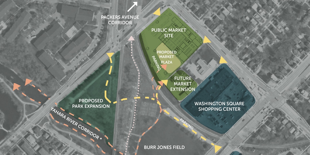 A map of the current proposed East Side Public Market site.