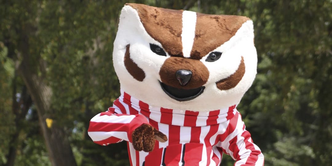 Bucky Badger in his annual ritual of leading all the culture out to the city limits, or something. Photo by Mark Riechers.