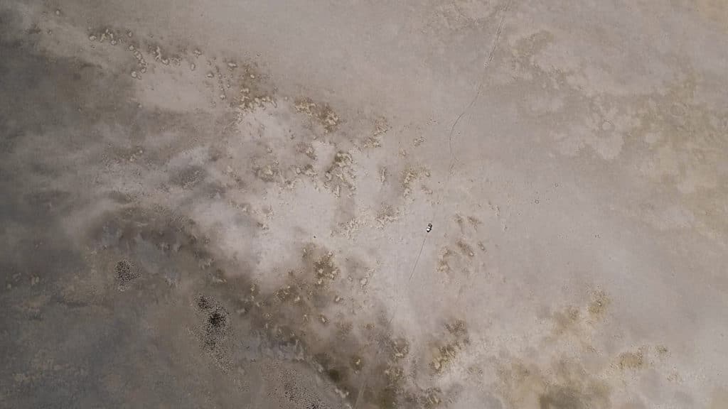 A shot above the Rakowski's country estate from the perspective of a drone renders the landscape like the surface of a desert planet.