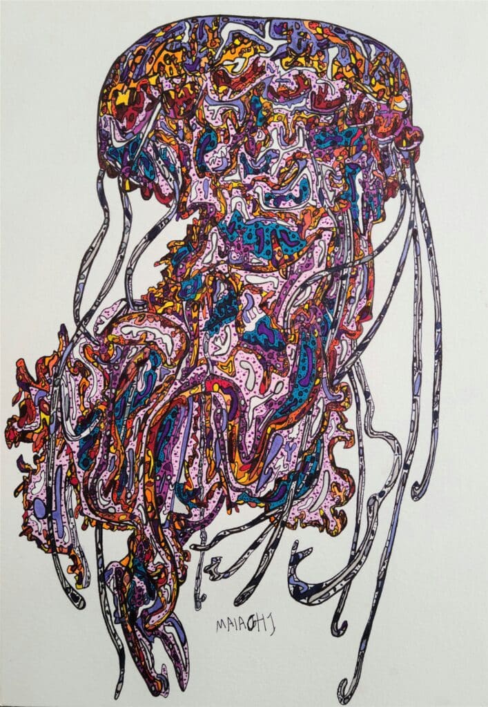 "Jellyfish" by Malachi Schmidt uses patches of bright color to depict the creature. Image courtesy of Arts for ALL Wisconsin.