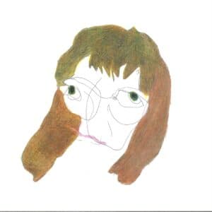 An abstract drawing that appears to form an image of a person's face out of various shapes.