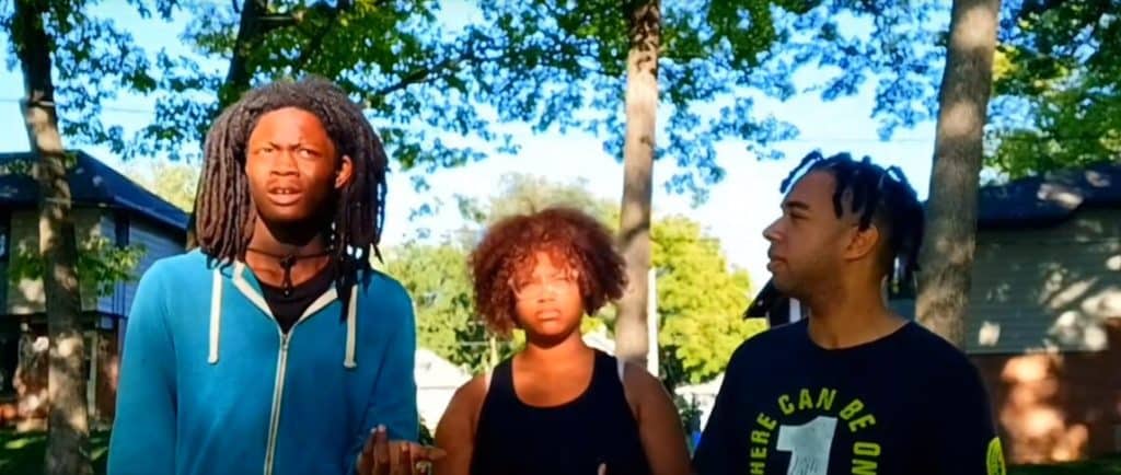 Keasion Griffin, La'Leyah McKinney, and Ronnie Ricks (Lamar, Maria, and John) ponder their next moves as the wildlife of Jumanji board game come alive in "World Of Jumanji."