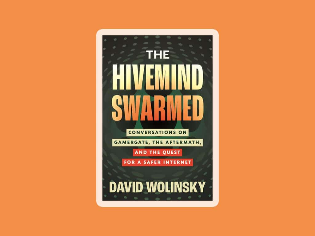 A graphic shows the cover of the book "The Hivemind Swarmed" against an orange background.