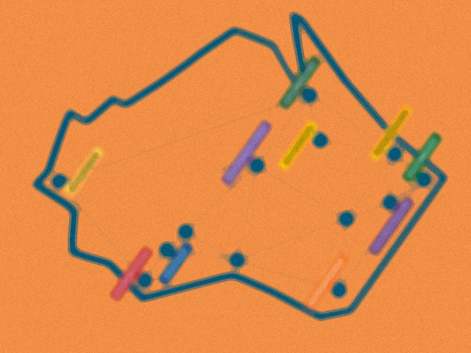 An illustration shows a map of the UW System's campuses, within an outline of the borders of Wisconsin, and with lines running between the campuses. The map is tilted, blurred, and set against an orange background.