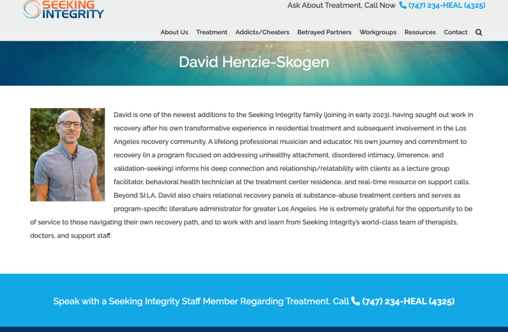 Before screenshot of David Henzie-Skogen's bio on