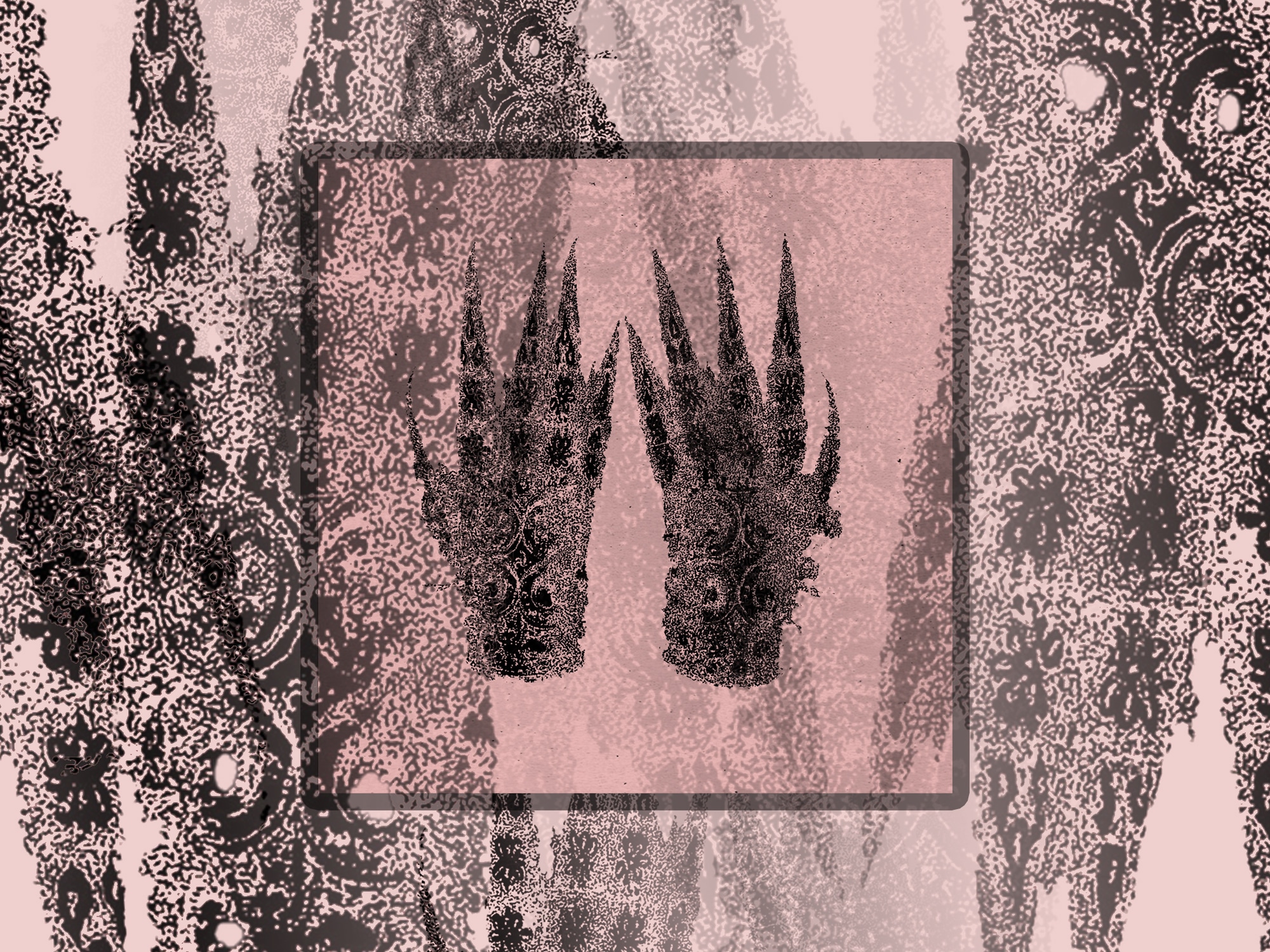 Cicada The Burrower's album art for "Blight Witch Regalia" is centered against a background that mirrors, magnifies, and layers the center art.